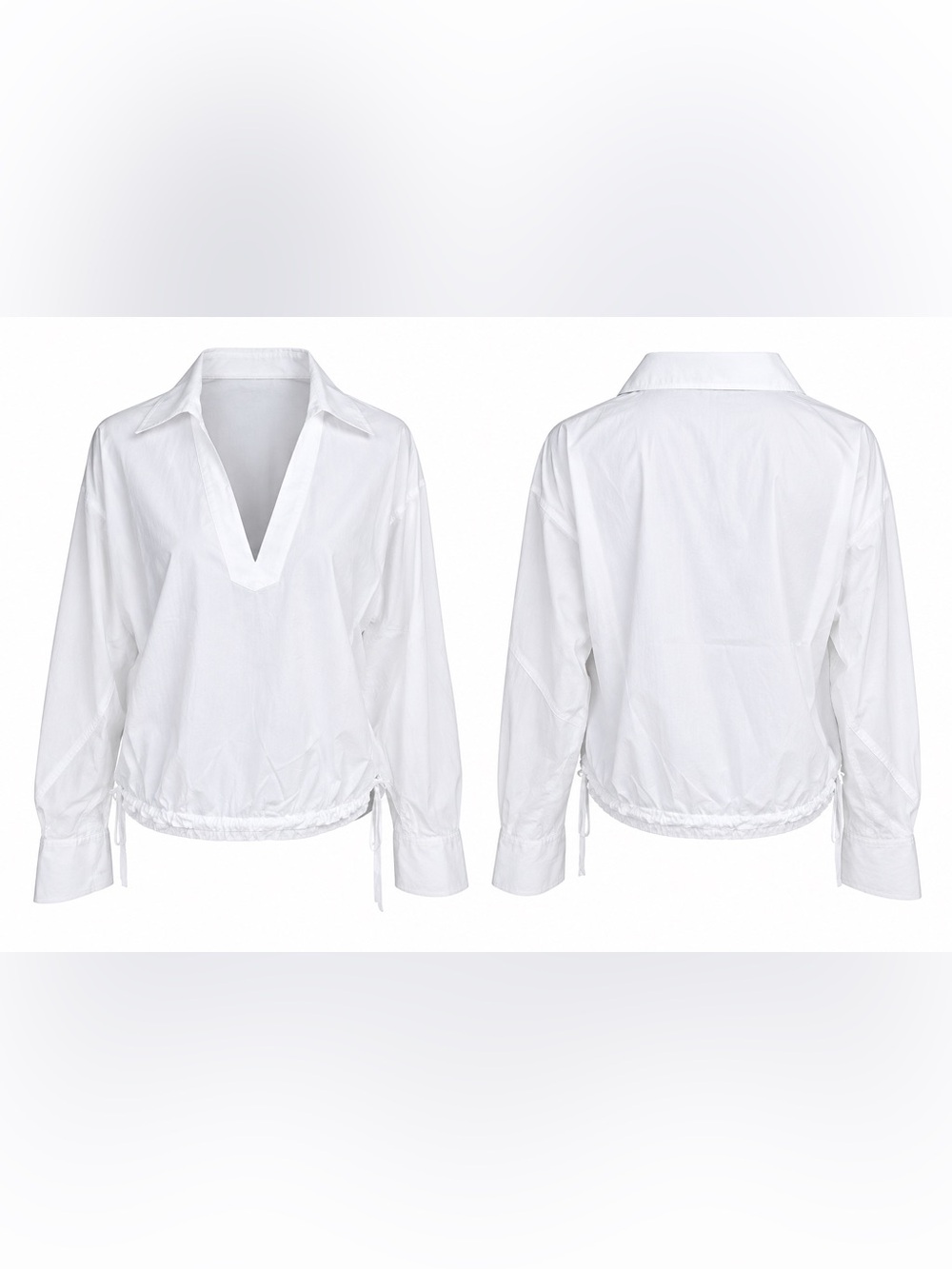 LOFT - NWT - Size M - Women's White V-Neck Drawstring Popover Top